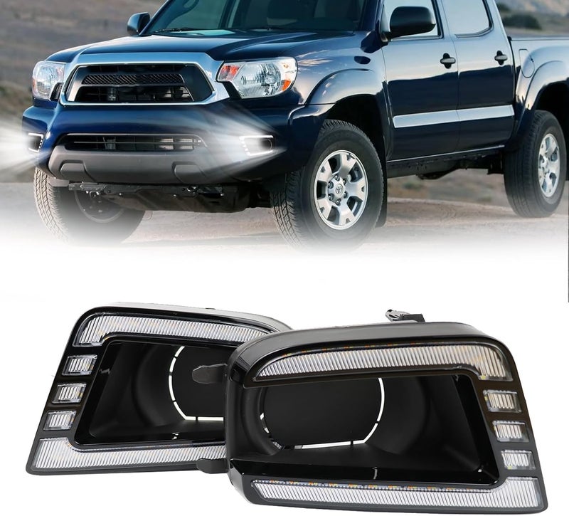 PGTOPONE Switchback White/Amber LED Front Fog Daytime Running Lamp w/Dynamic Flash LED Turn Signal Light Feature Kit For Toyota TACOMA 2012-2015 SR TRD Pro Replacement Front Bumper (12-15) - Image 1